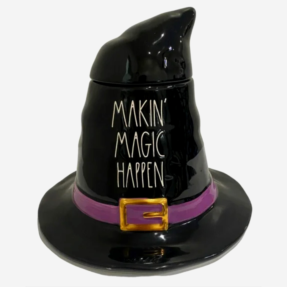 Rae Dunn MAKIN' MAGIC HAPPEN Large Halloween Witch Hat Ceramic Canister